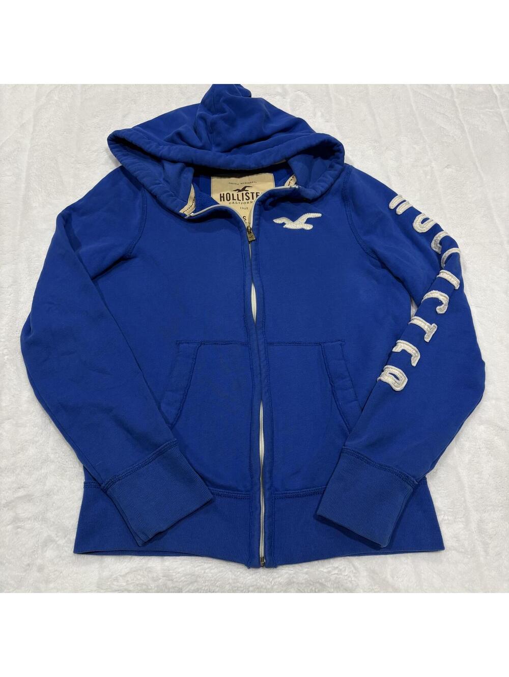 Hollister Y2K Blue Zip Hoodie Mens S Cotton Poly Blend Logo Casual  Sweatshirt